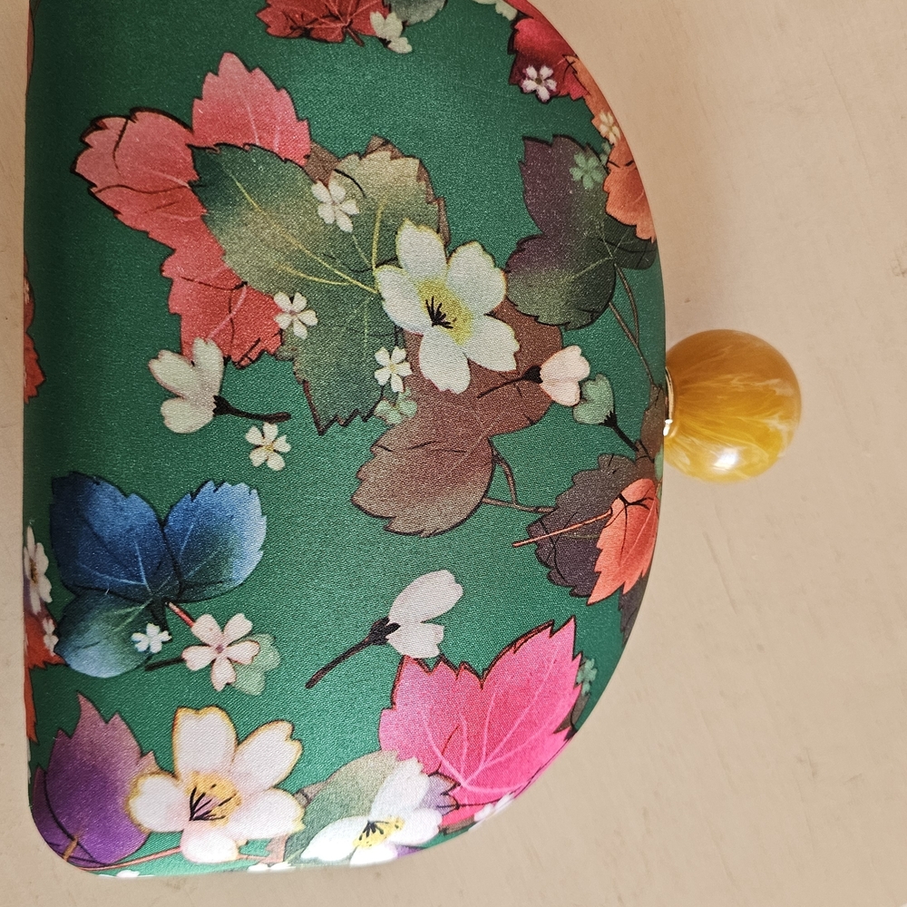 Floral Green Clutch with Yellow Accent